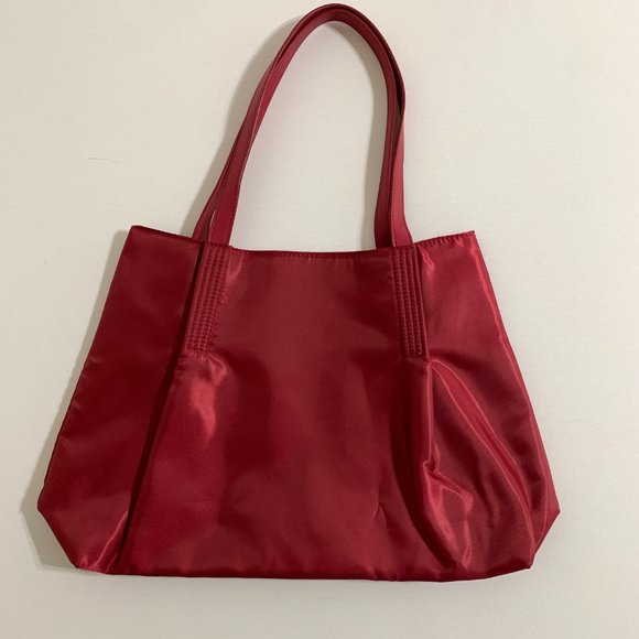 SHISEIDO Ginza Tokyo Fabric Shoulder Bag Red Faux Leather Handles Light Weight - Picture 5 of 14